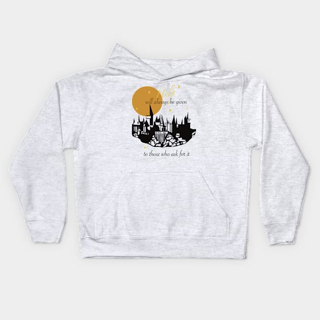 Black Castle Help Kids Hoodie by Holailustra